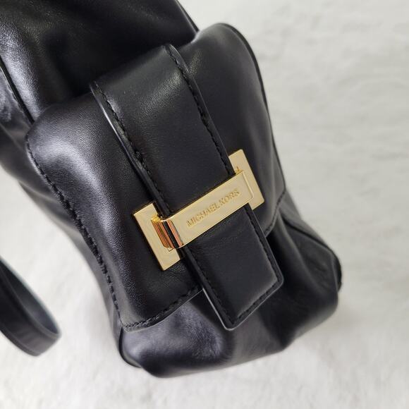 Michael Kors Black Leather Bucket Style Bag Drawstring Gold Hardware - Picture 5 of 11